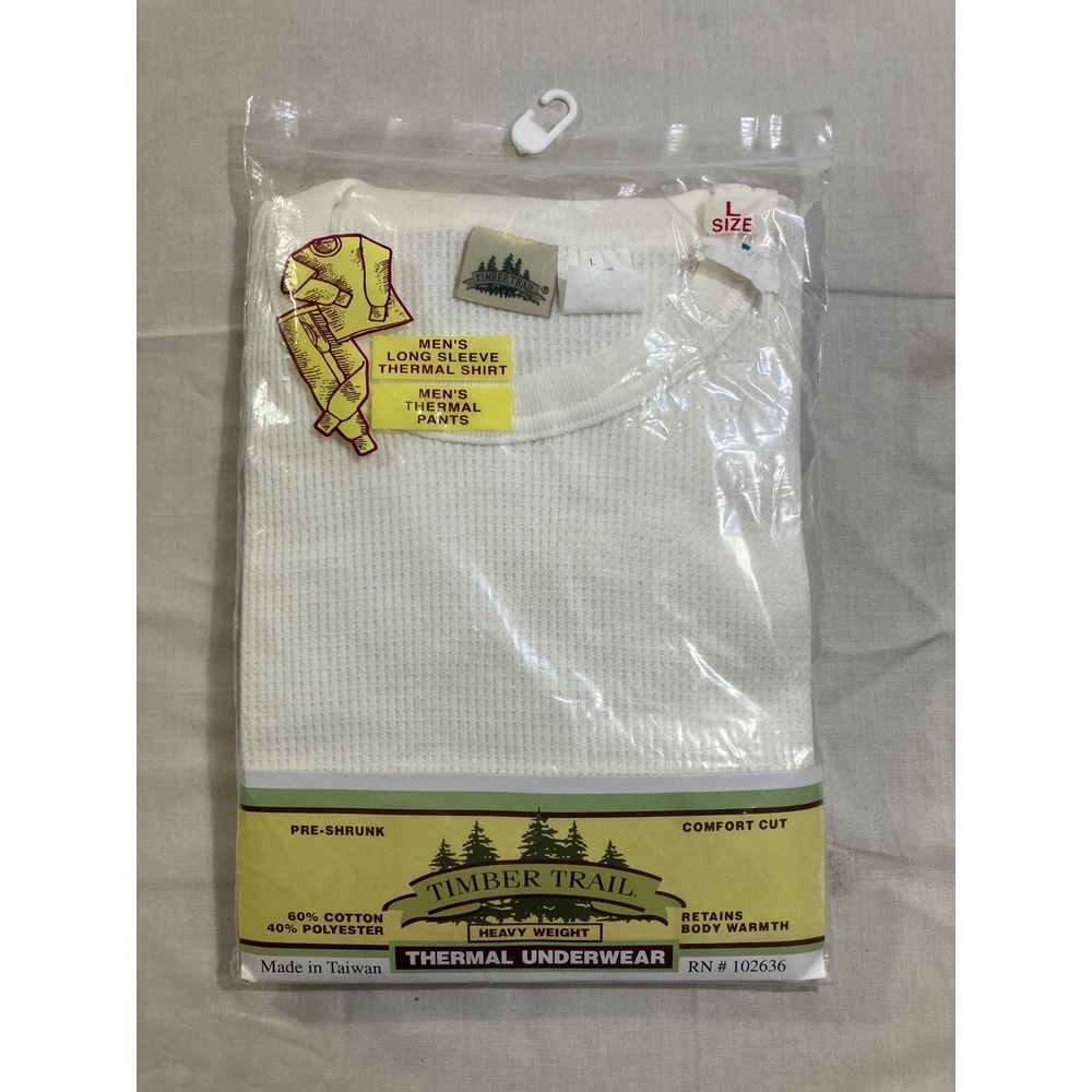 Timber Trail Mens Thermal Underwear Shirt L Waffle Knit Heavyweight Off‎ White